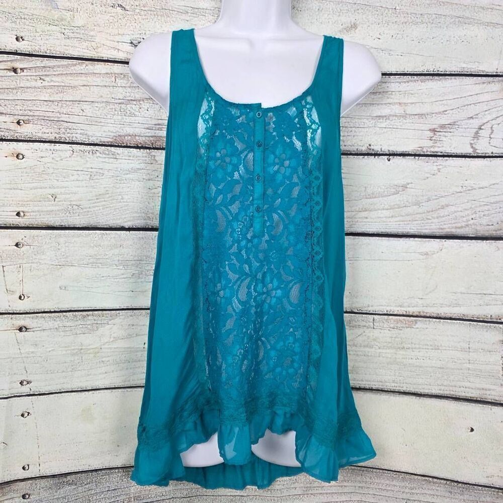 Aéropostale S Teal Blue Lace Front Tank Top